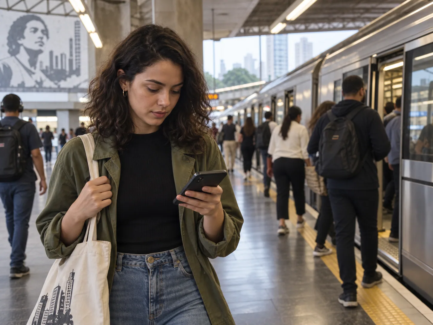 Uma viajante confere o caminho em uma estação de São Paulo
