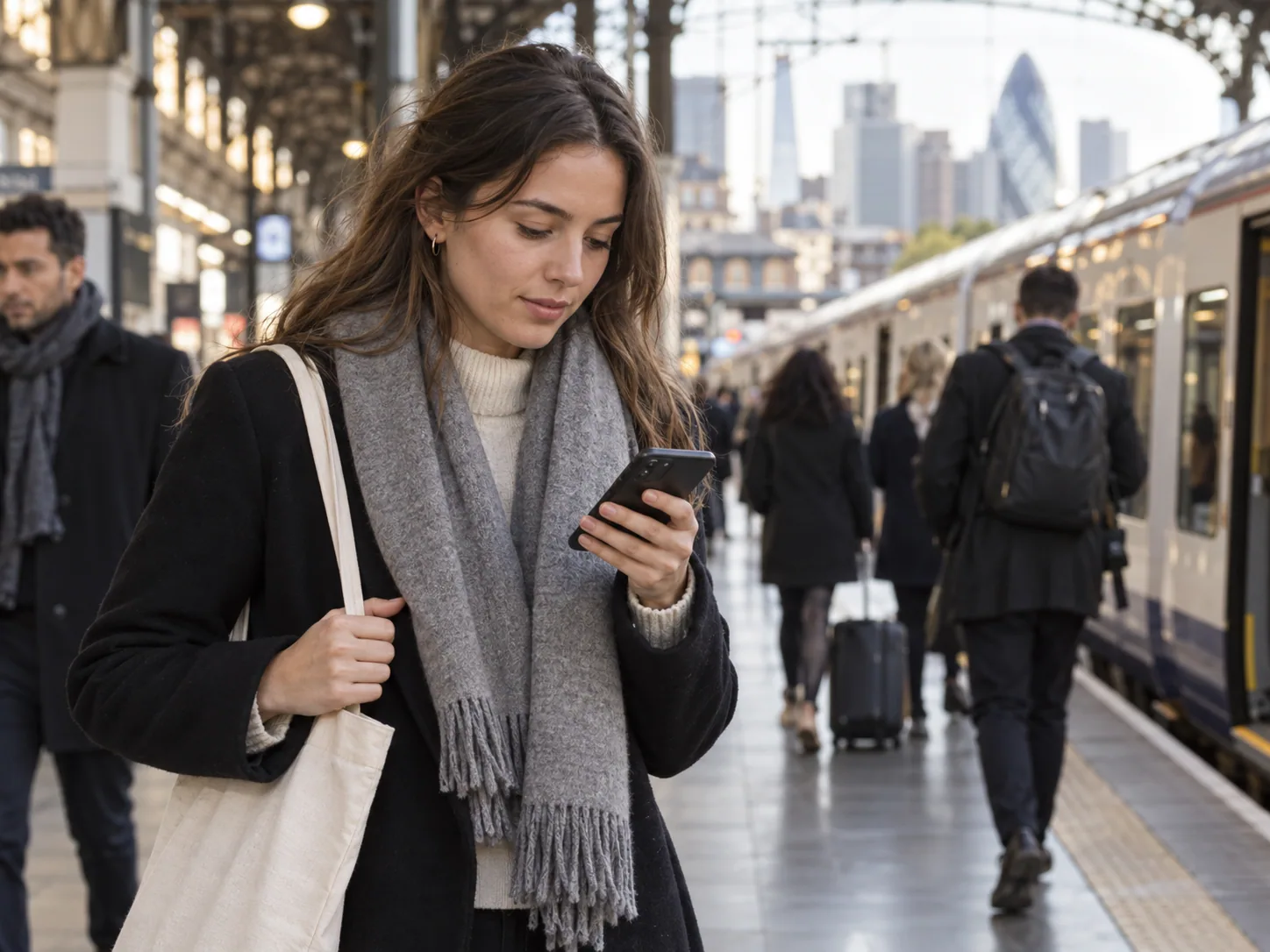 A traveller checks directions at a London station